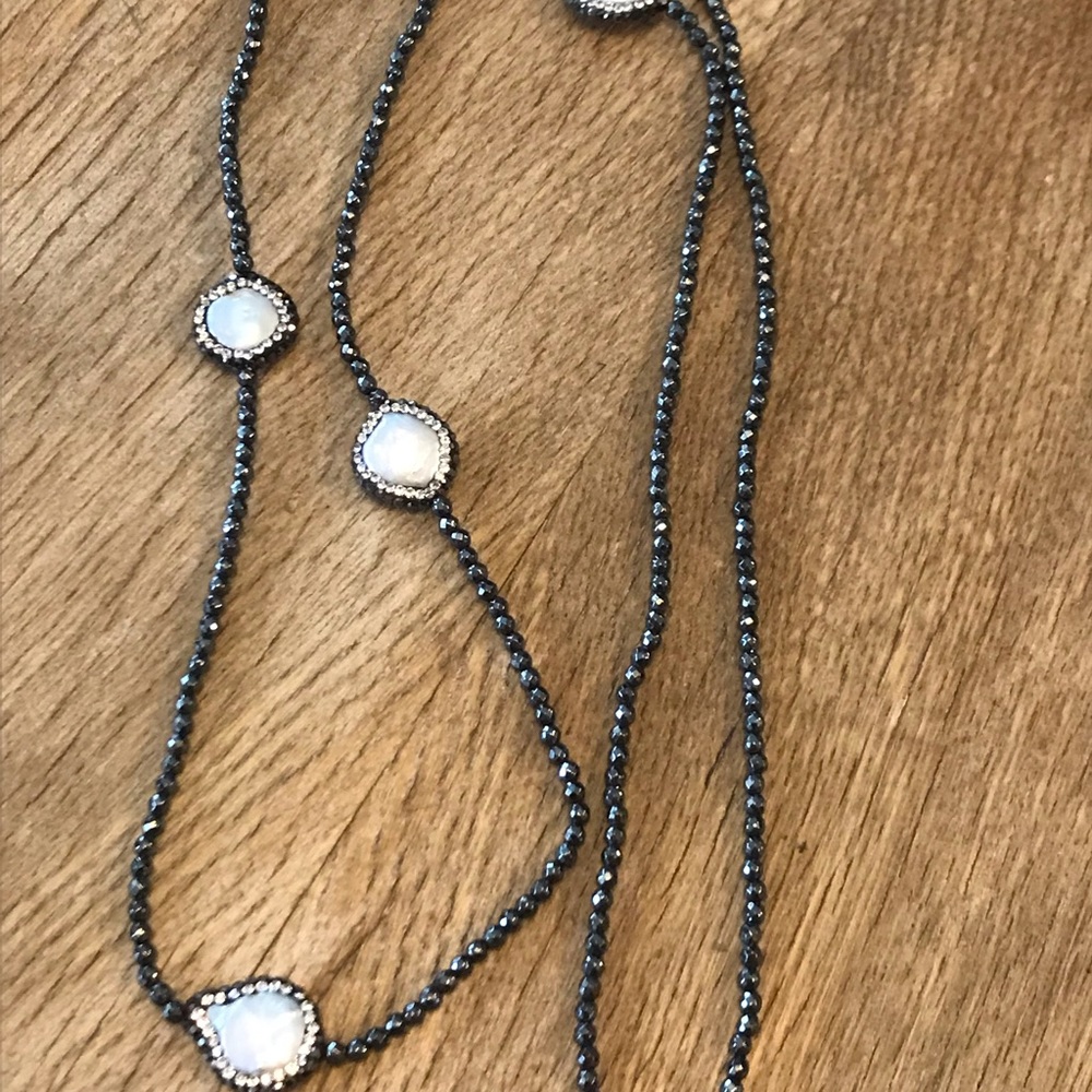 Hematite beaded necklace rhinestonefreshwaterpearl